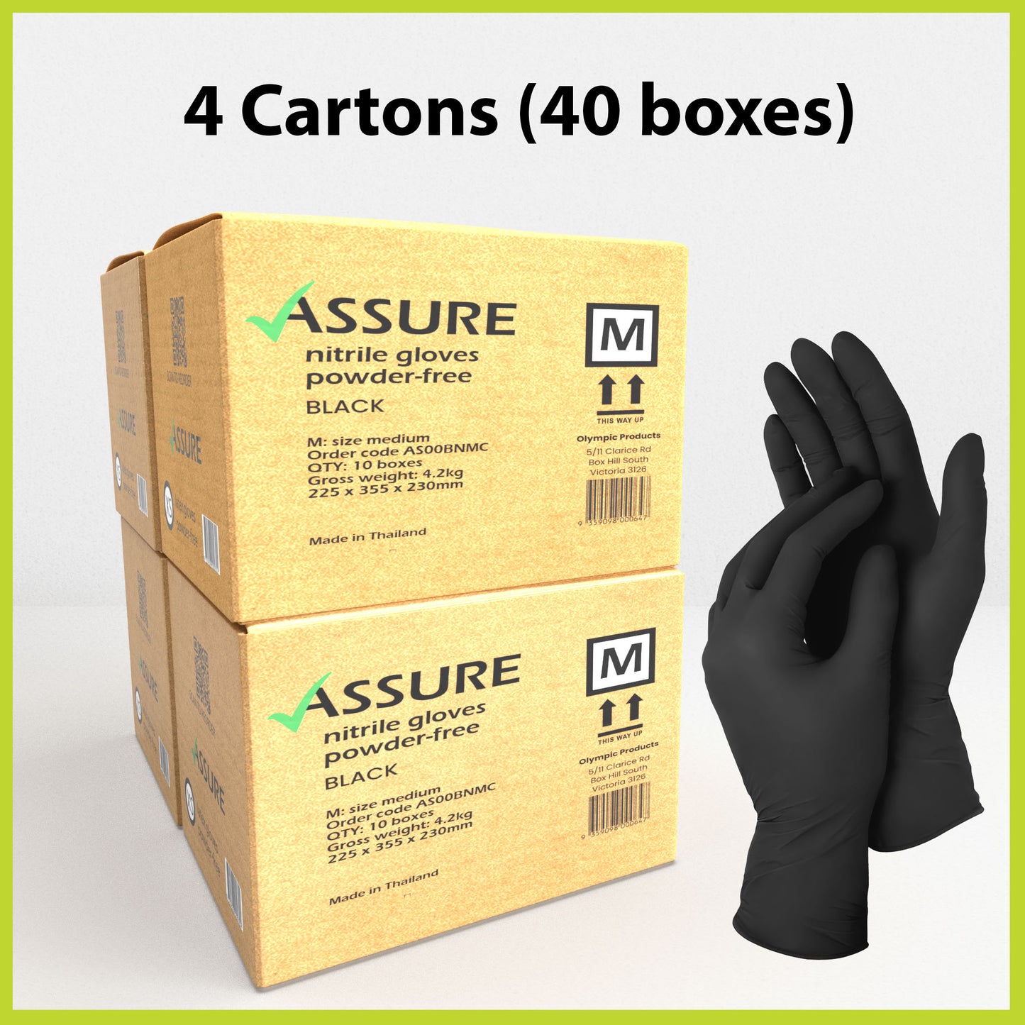 Bulk Saver - ASSURE Black Nitrile Gloves, 4 cartons @ $6.49 per box