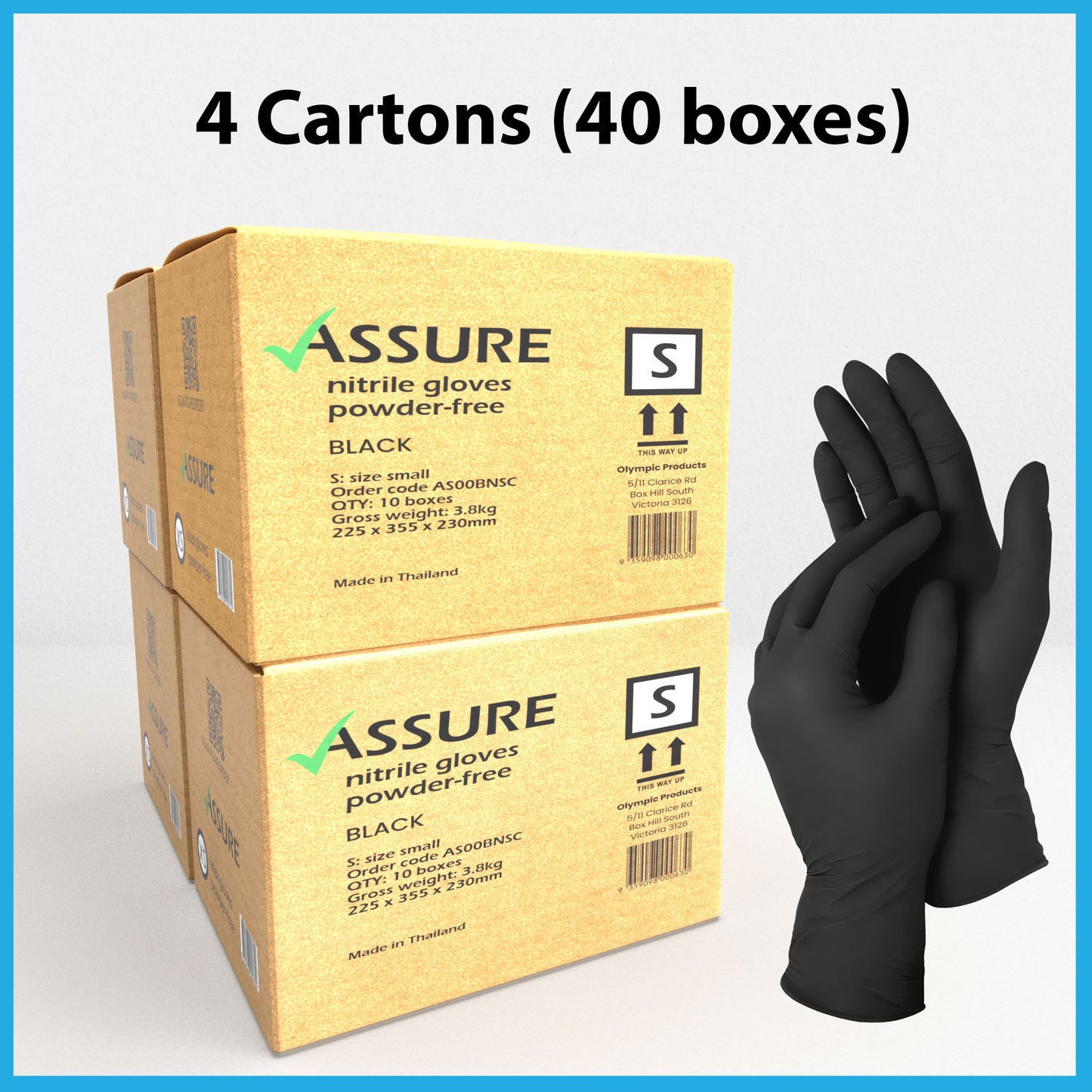 Bulk Saver - ASSURE Black Nitrile Gloves, 4 cartons @ $6.49 per box