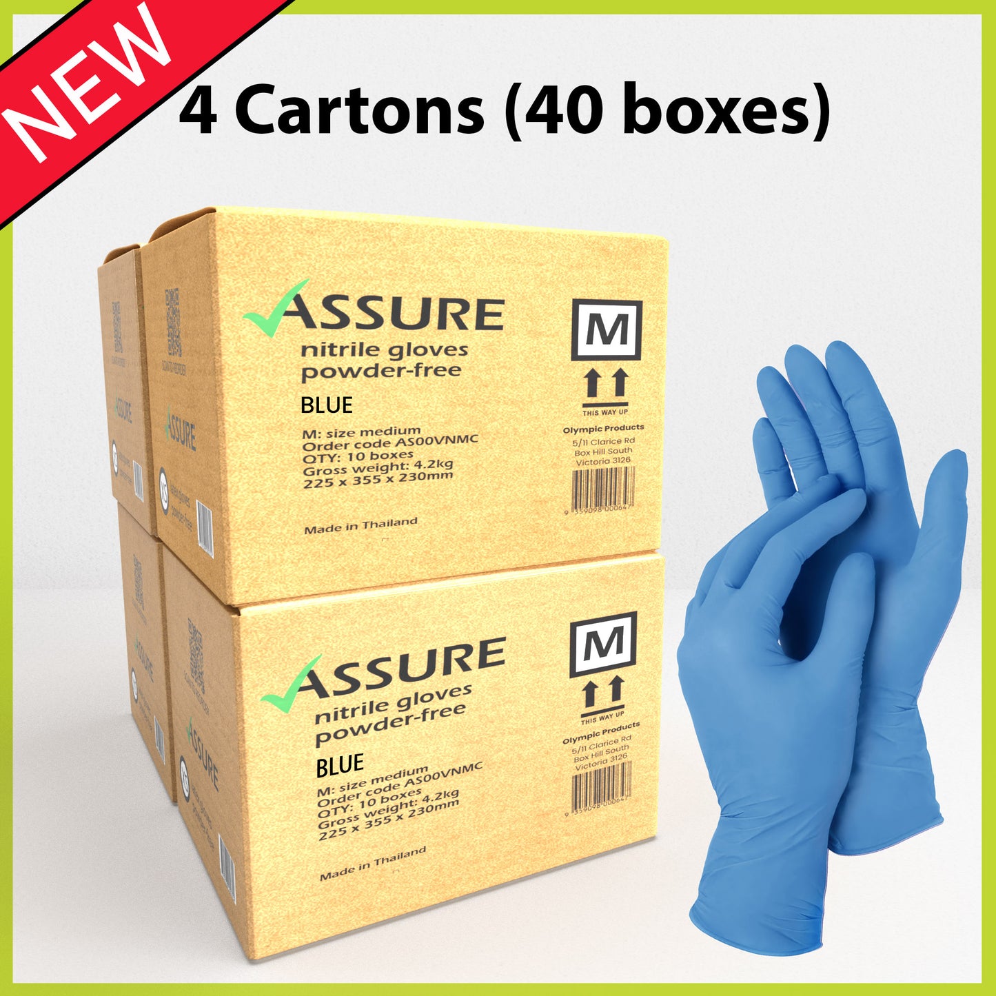 Bulk Saver - ASSURE Blue Nitrile Gloves, 4 cartons @ $6.49 per box