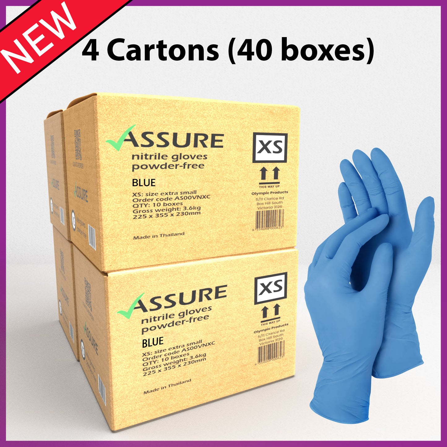 Bulk Saver - ASSURE Blue Nitrile Gloves, 4 cartons @ $6.49 per box