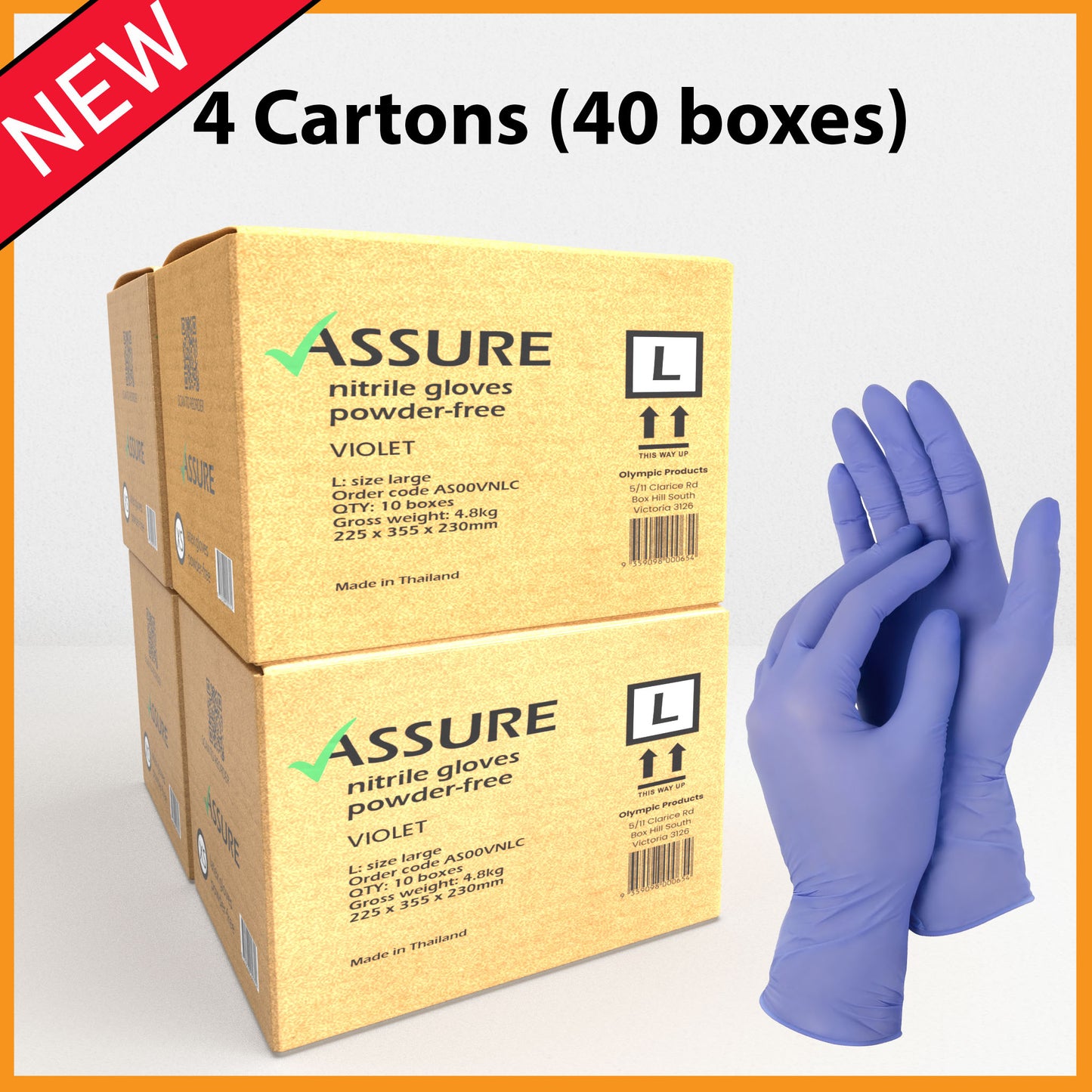 Bulk Saver - ASSURE Violet Nitrile Gloves, 4 cartons @ $5.50 per box
