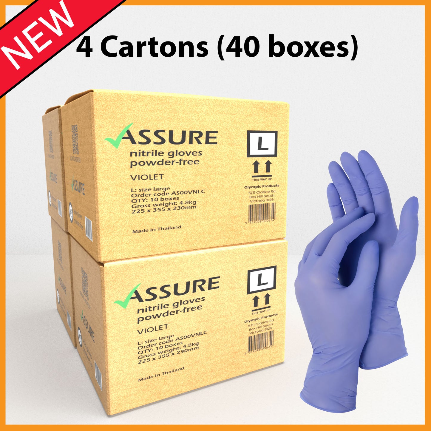 Bulk Saver - ASSURE Violet Nitrile Gloves, 4 cartons @ $4.89 per box