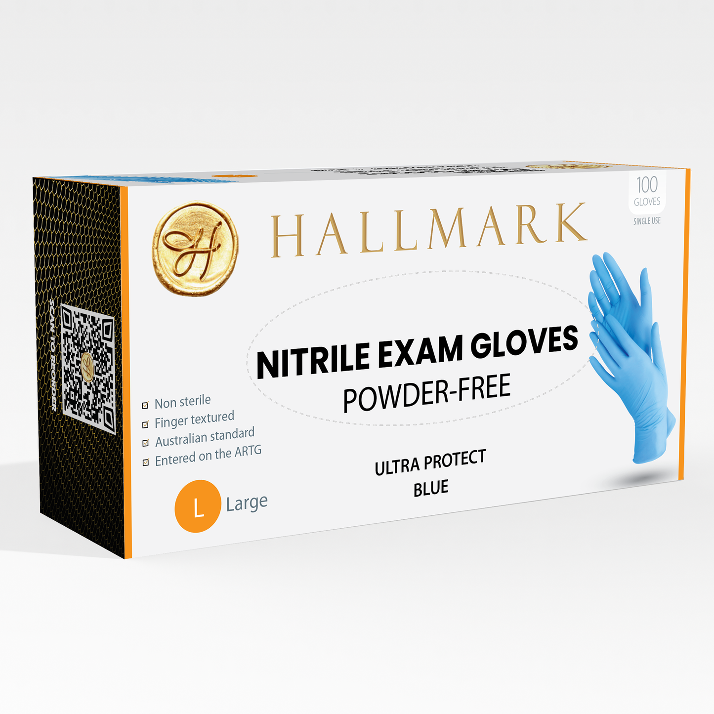 Hallmark Premium Blue Nitrile Gloves, $6.95 per box of 100, 10 boxes per carton