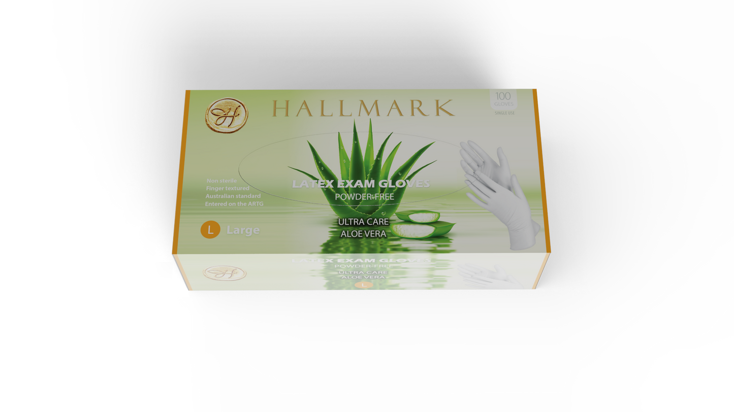 Hallmark Premium latex Gloves with Aloe Vera $5.95 per box inc GST