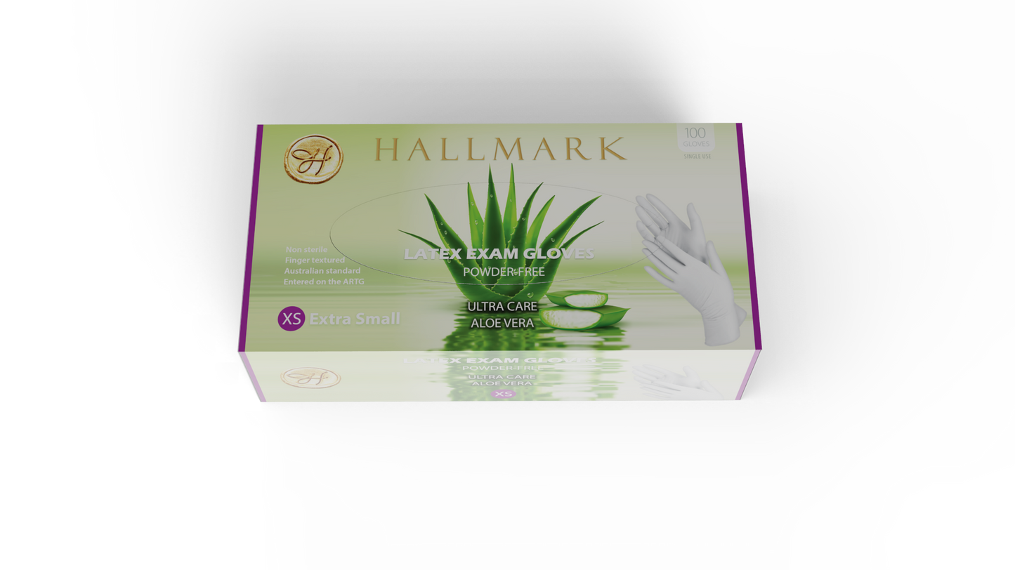 Hallmark Premium latex Gloves with Aloe Vera $5.95 per box inc GST