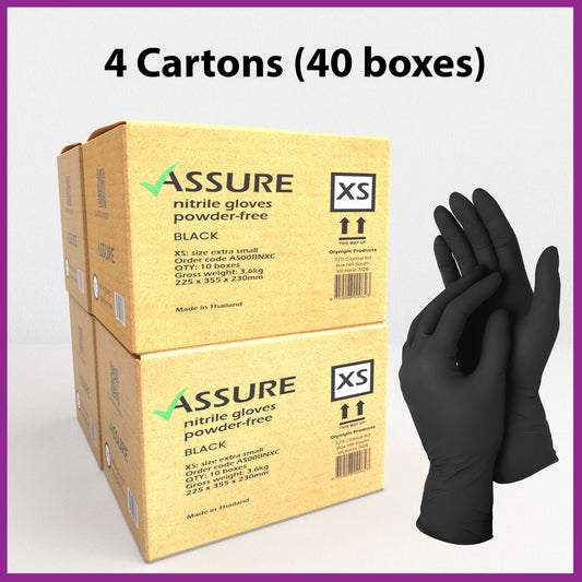 Bulk Saver - ASSURE Black Nitrile Gloves, 4 cartons @ $6.49 per box