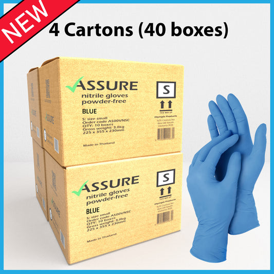 Bulk Saver - ASSURE Blue Nitrile Gloves, 4 cartons @ $6.49 per box