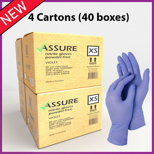 Bulk Saver - ASSURE Violet Nitrile Gloves, 4 cartons @ $6.49 per box