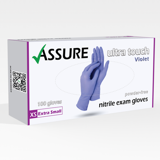 ASSURE Violet Nitrile Gloves $6.95 per box of 100, 10 boxes per carton