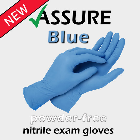 ASSURE Blue Nitrile Gloves $6.95 per box of 100, 10 boxes per carton